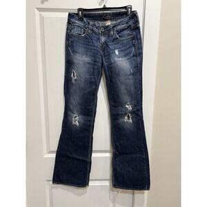 Silver Jeans Womens 29x35 Dark Wash Distressed Bootcut Flare Denim Jeans Y2K
